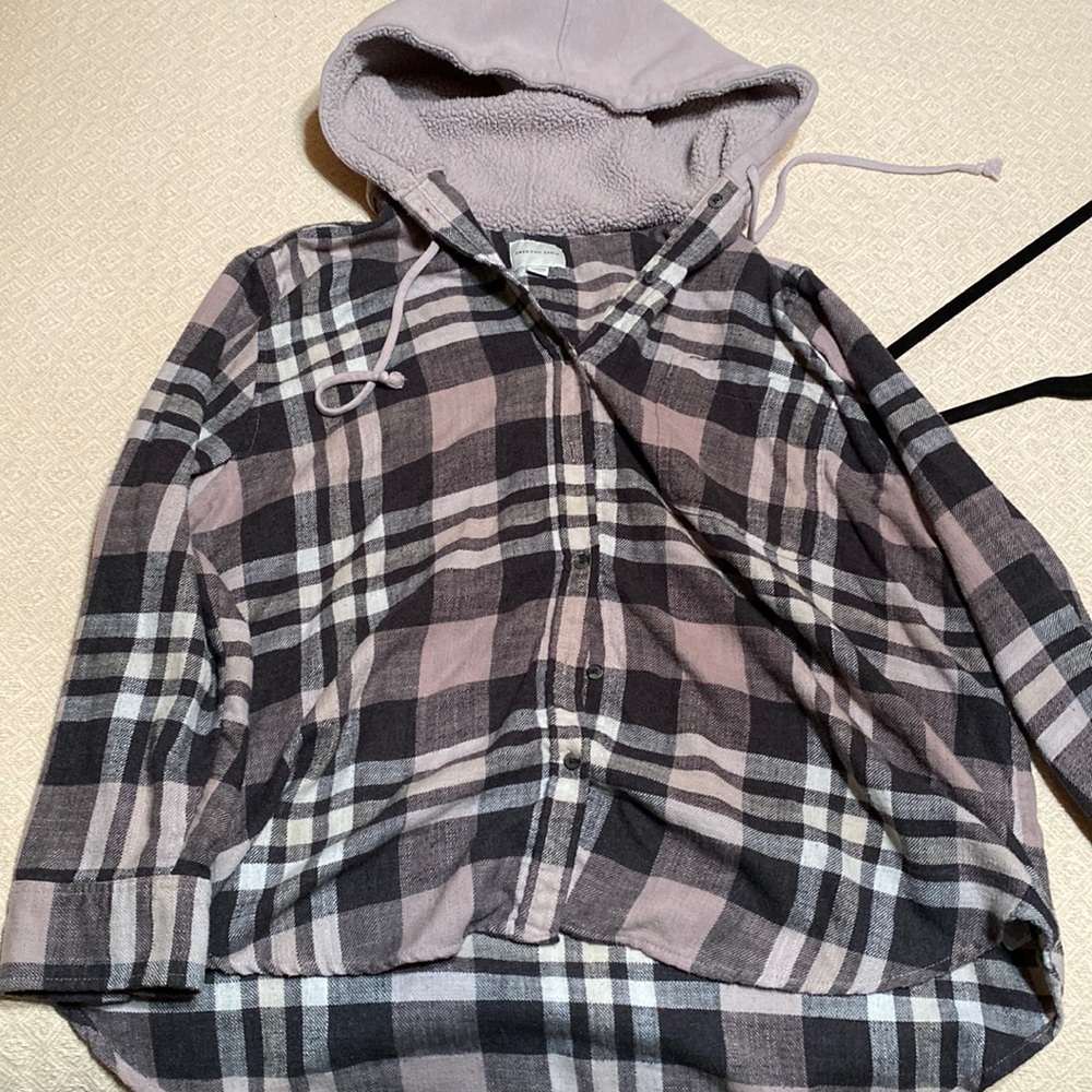 Oversized American Eagle flannel shirt with Sherpa hood